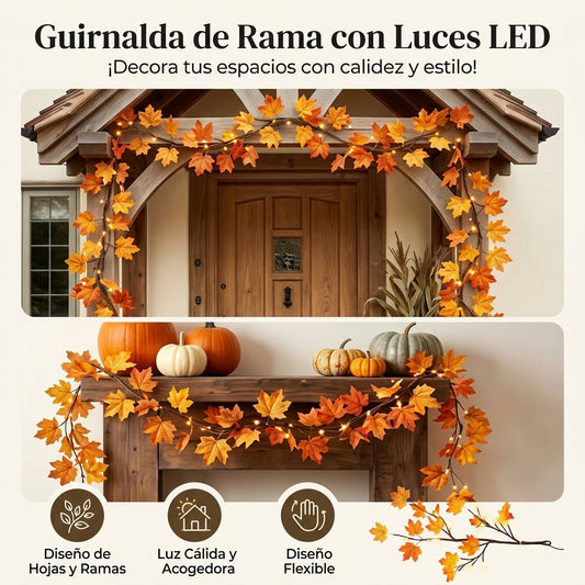 Guirnalda LED decorativa de ramas con hojas