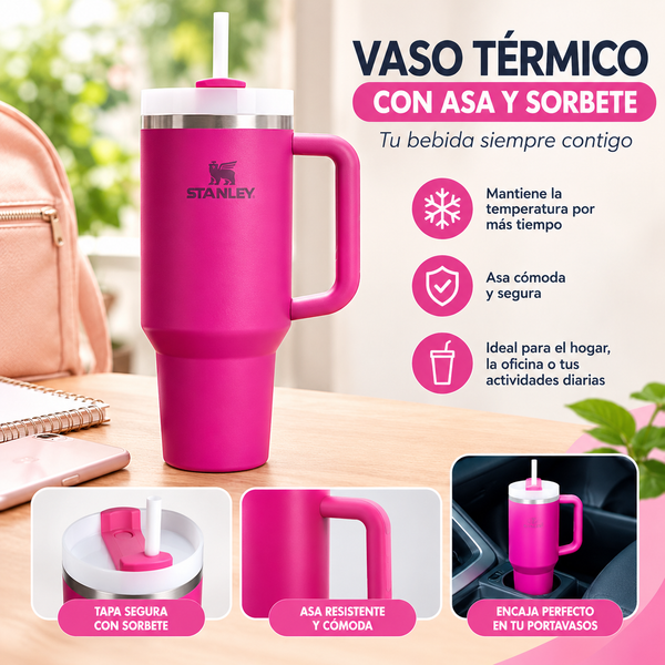 Vaso térmico grande con asa y sorbete