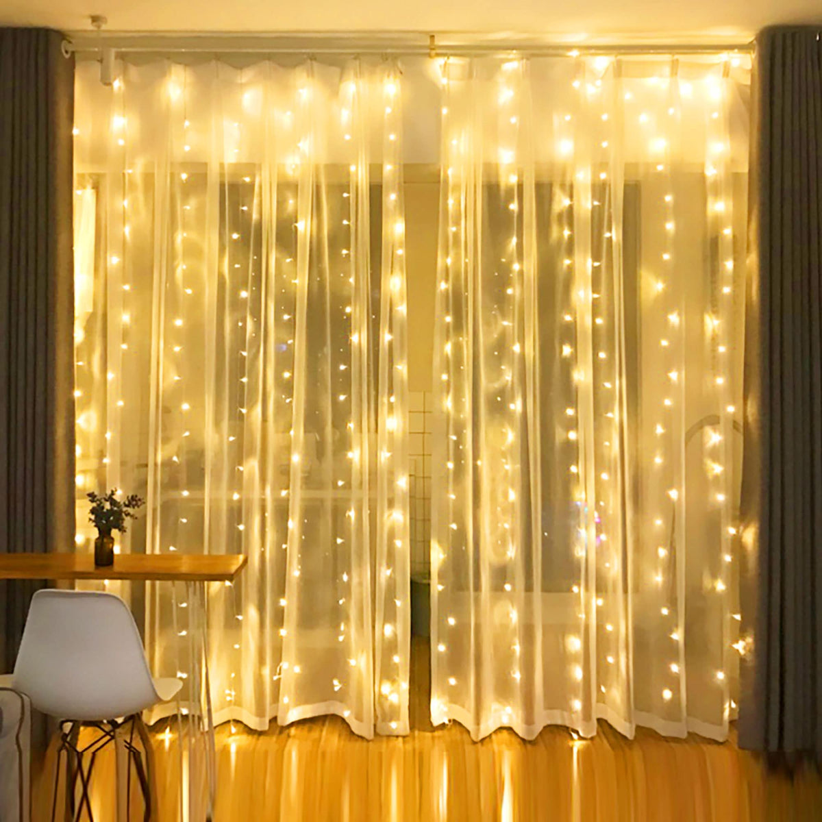 Cortina de Luces LED Navideña Luz Cálida – Decora Ventanas y Paredes